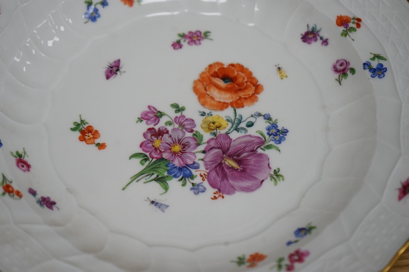 A pair of 19th century Meissen moulded and floral painted dishes, 24.5cm. Condition - good